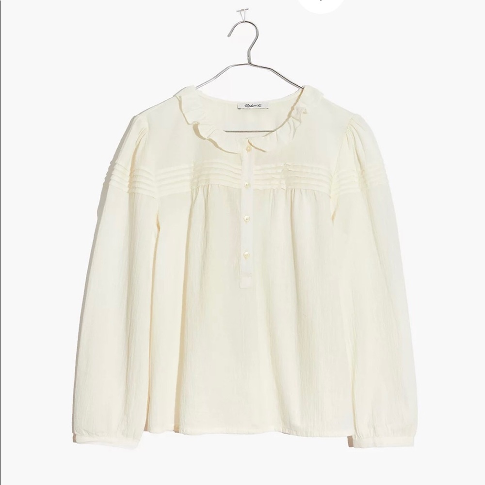 Madewell Ruffle-Collar Pintuck Popover Top
